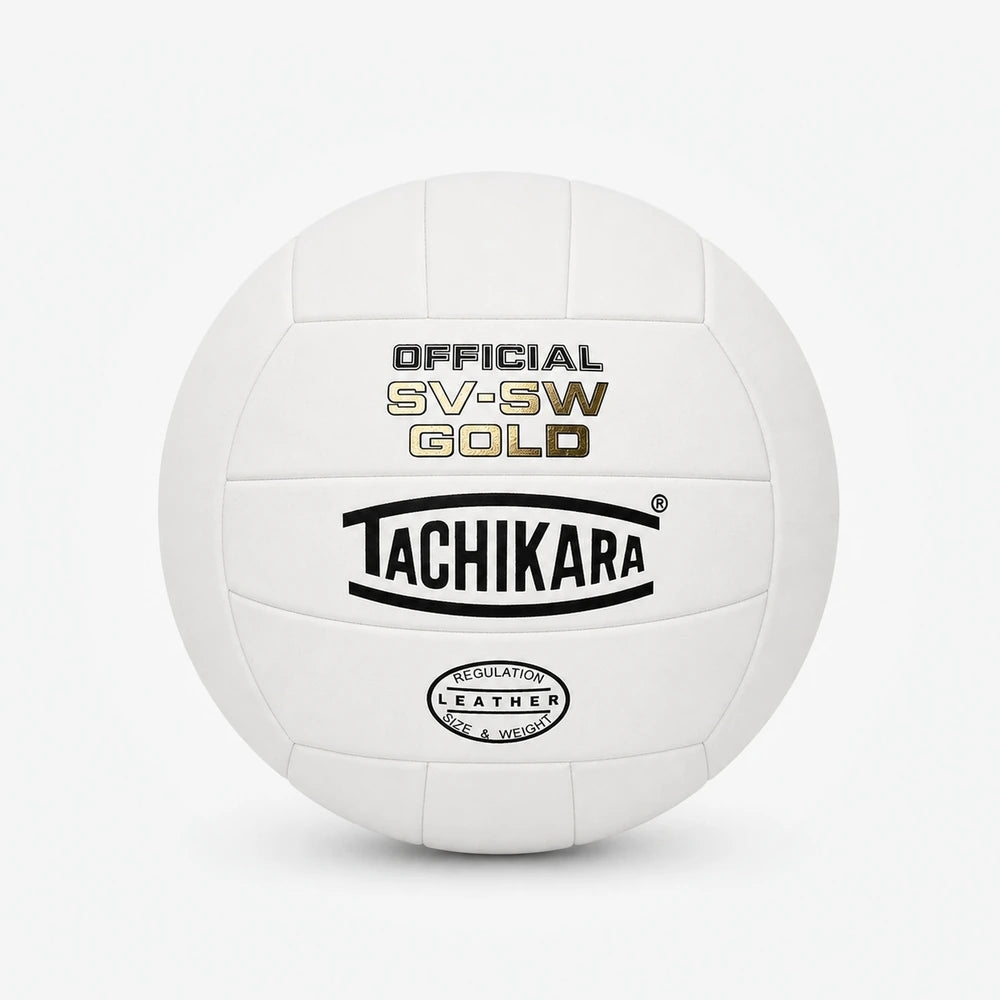 White volleyball with tachikara branding on a white background