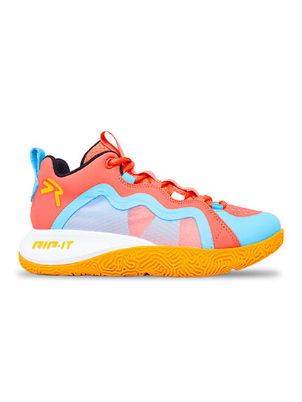 Colorful court shoe with 'rip it' branding on a white background