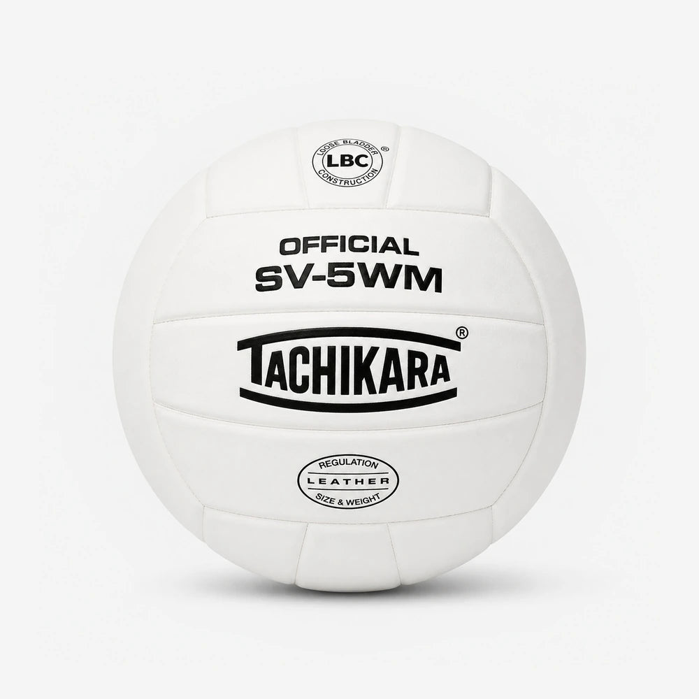 White volleyball with Tachikara branding on a white background
